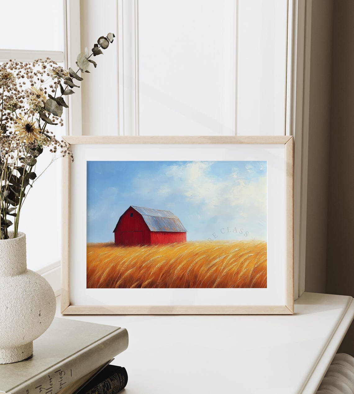 Red Barn Golden Wheat Field Blue Sky Oil Painting Country Poster - Image 6