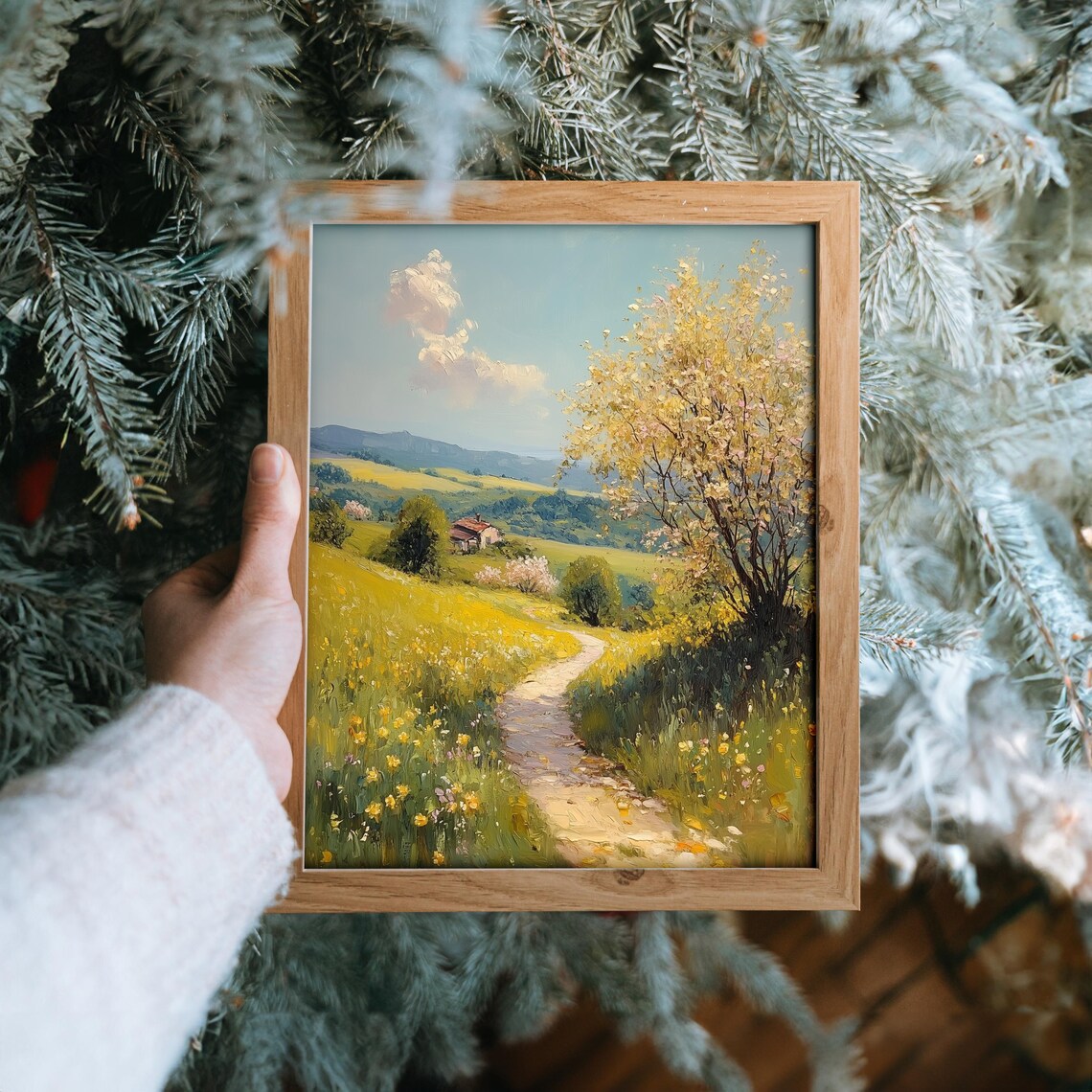 Sunny Hillside With Yellow Blossoms And A Cottage Trail Oil Painting Poster - Image 6