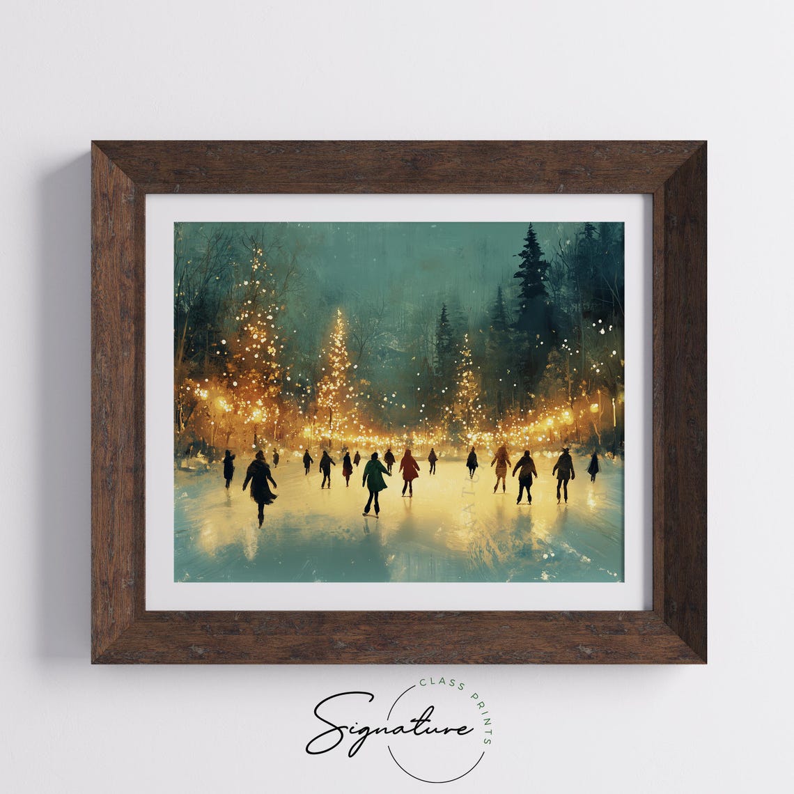 Night Ice Skaters Under Glowing Lights On Frozen Pond Poster - Image 5