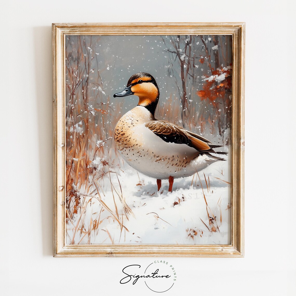 Wild Duck Falling Snow Winter Wildlife Waterfowl Bird Painting Poster