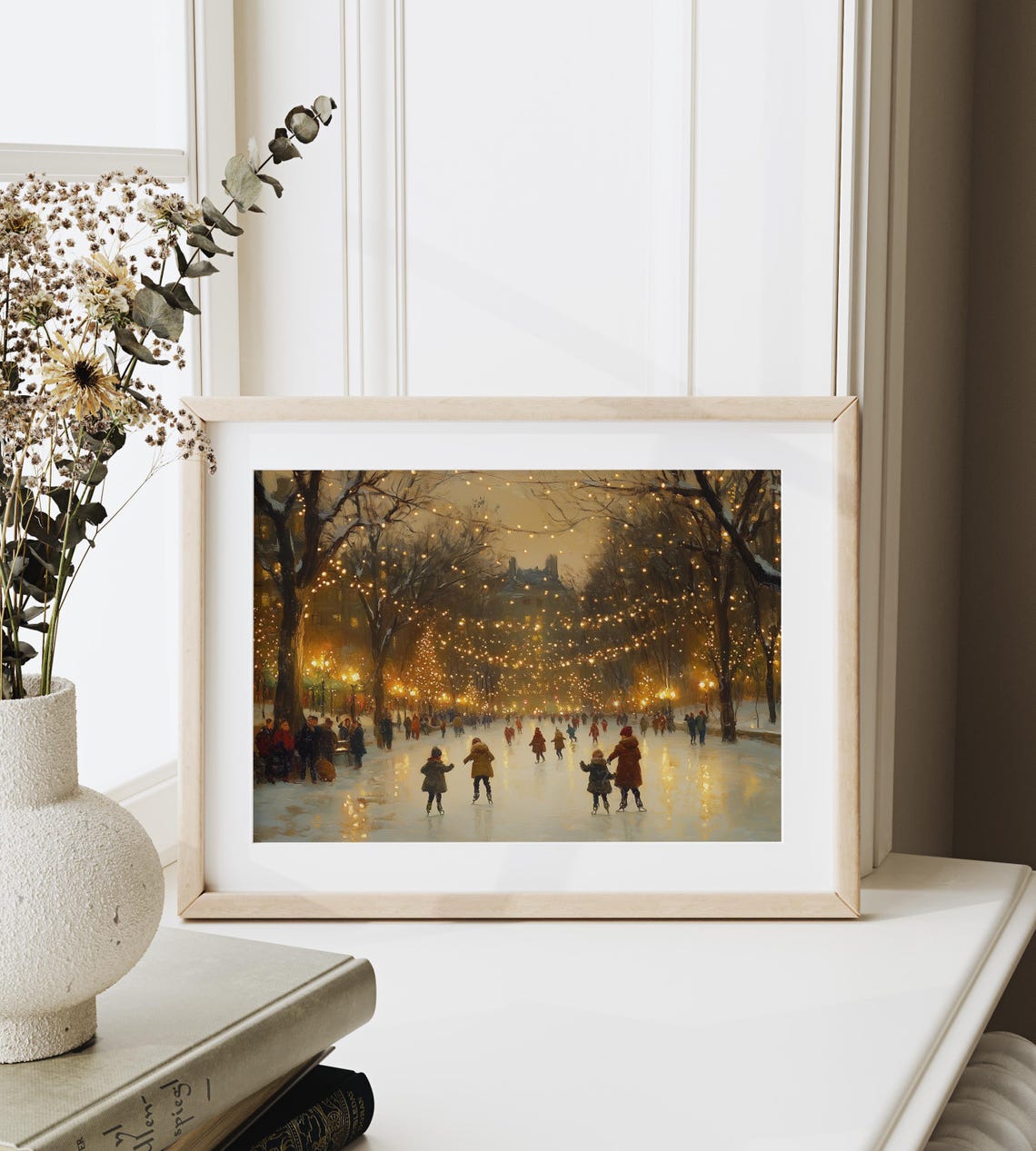 Children Skating On A Frozen Rink At Dusk Beneath Warm Lights Poster - Image 6
