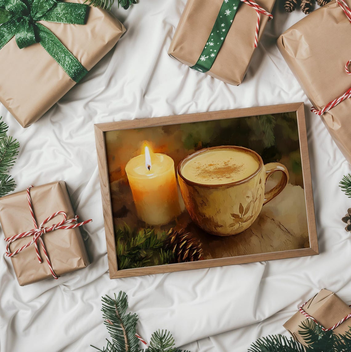 Creamy Eggnog Latte With Lit Candle And Pinecone Holiday Poster - Image 2