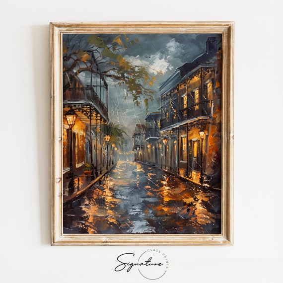 Rainy New Orleans Street Art Print, French Quarter Scene