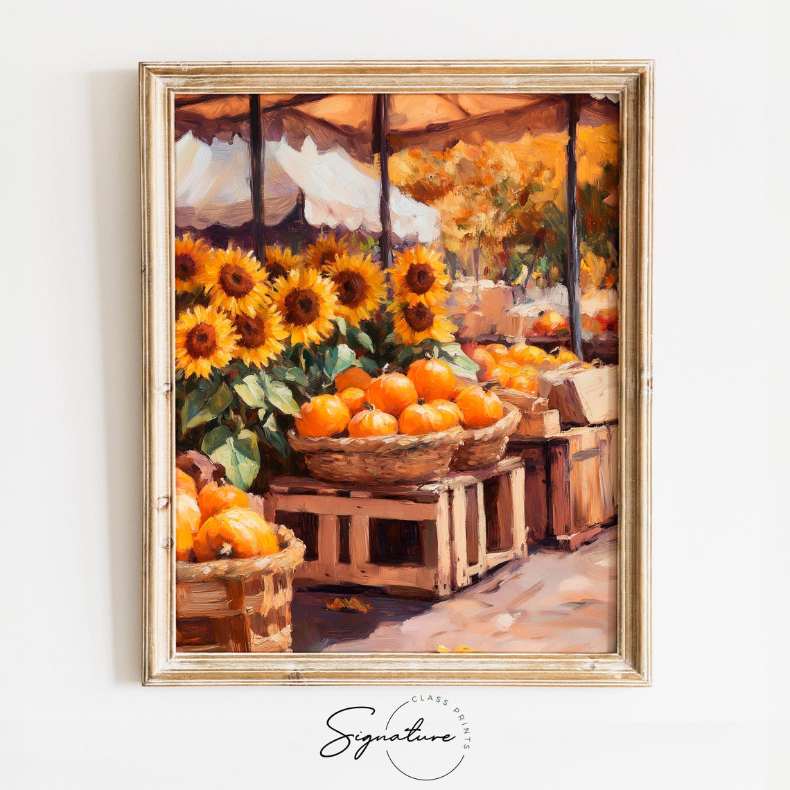 Sunflowers And Pumpkins At Rustic Fall Market Stall Art Poster