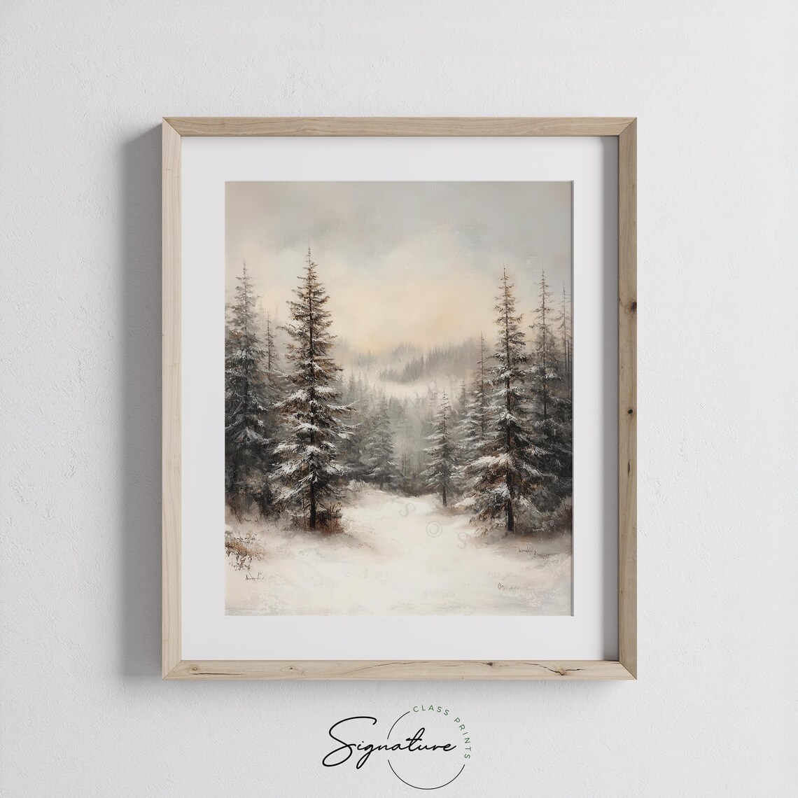 Misty Snowy Fir Forest Soft Winter Landscape Painting Poster - Image 2