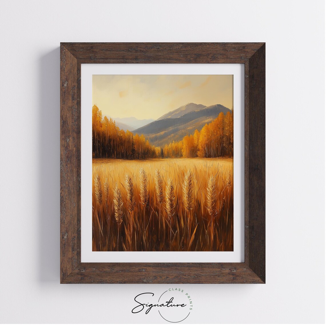 Golden Wheat Stalks Swaying Before Distant Mountains in Autumn Wall Art - Image 4