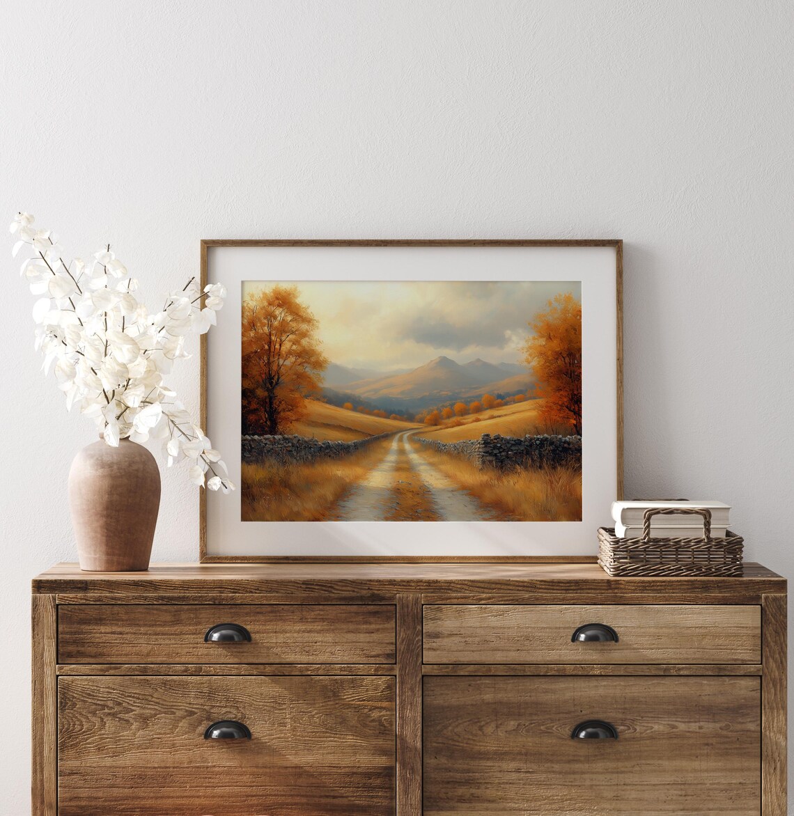 Autumn Country Road With Stone Walls Leading to Golden Mountains Wall Art - Image 3