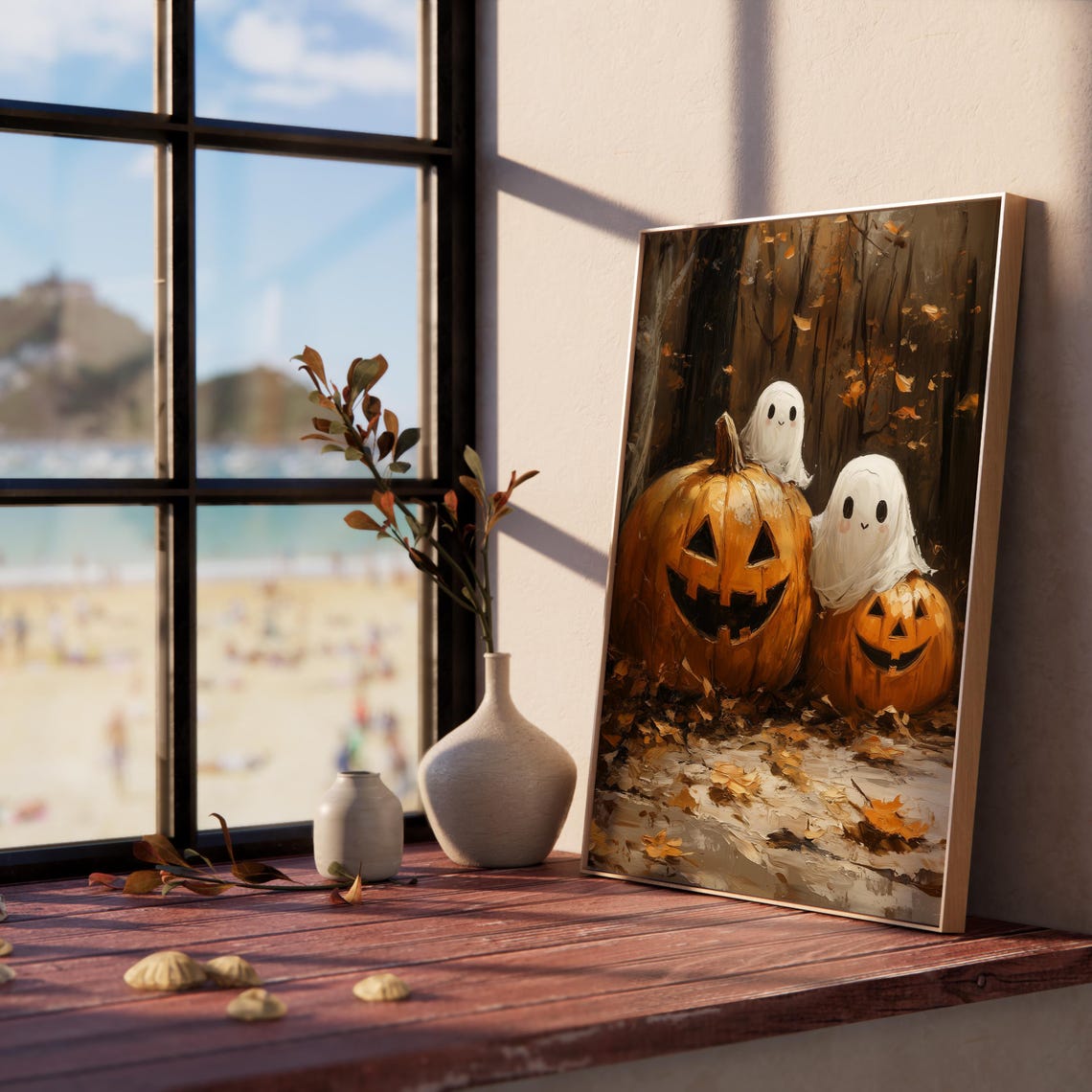 Two Cute Ghosts Jack O Lanterns Pumpkin Patch Halloween Poster - Image 5