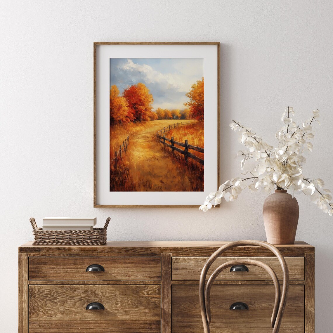Country Lane Wooden Fence Autumn Trees Golden Grass Field Poster - Image 5