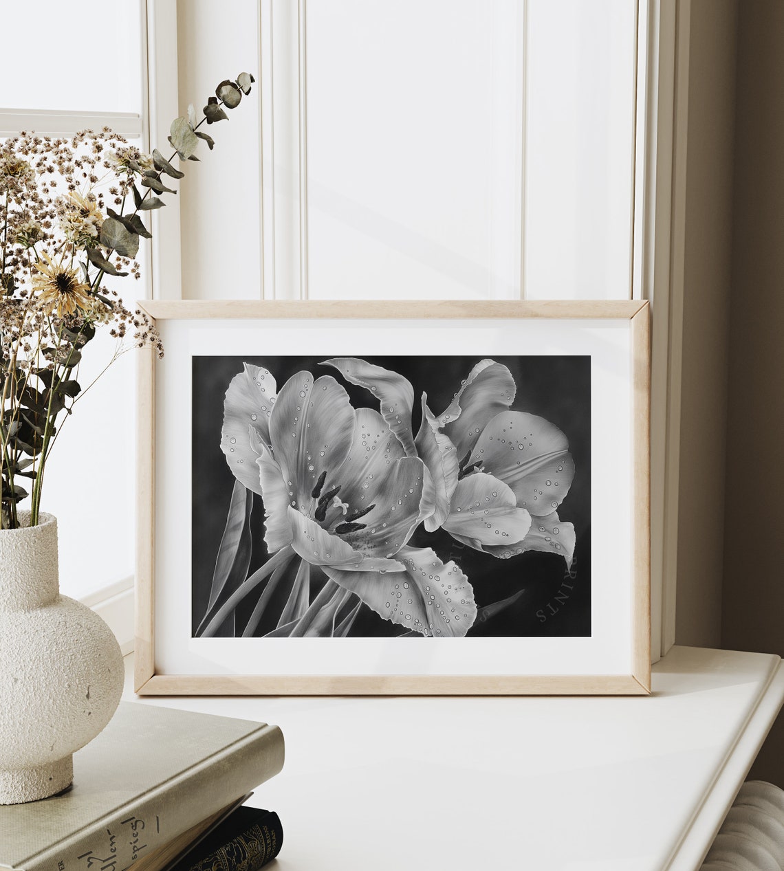Tulips With Morning Dew Dramatic Black Close Up Bloom Floral Poster - Image 6