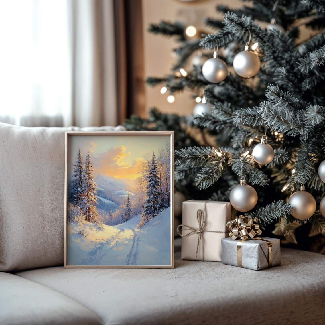 Quiet Winter Path Between Snowy Pines In Soft Sunset Glow Oil Painting Poster - Image 5