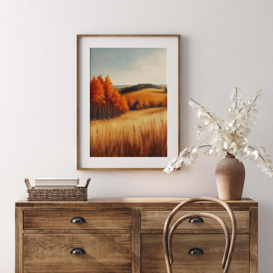 Autumn Meadow Golden Grass Fiery Trees Distant Pine Line Poster - Image 5