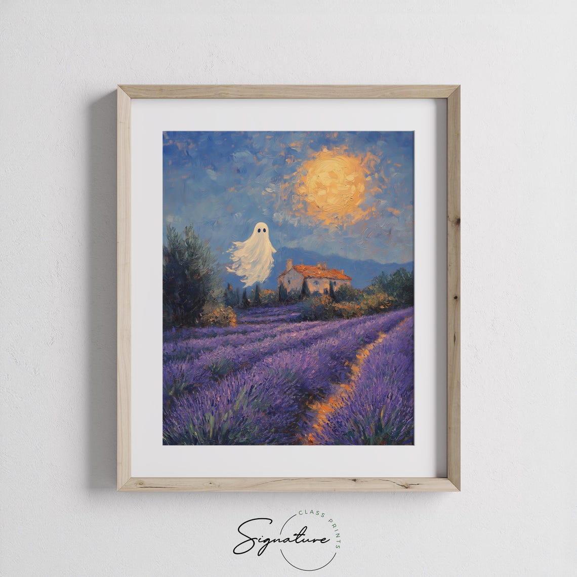 Ghost Lavender Field Full Moon Night Starry Countryside Poster - Image 3