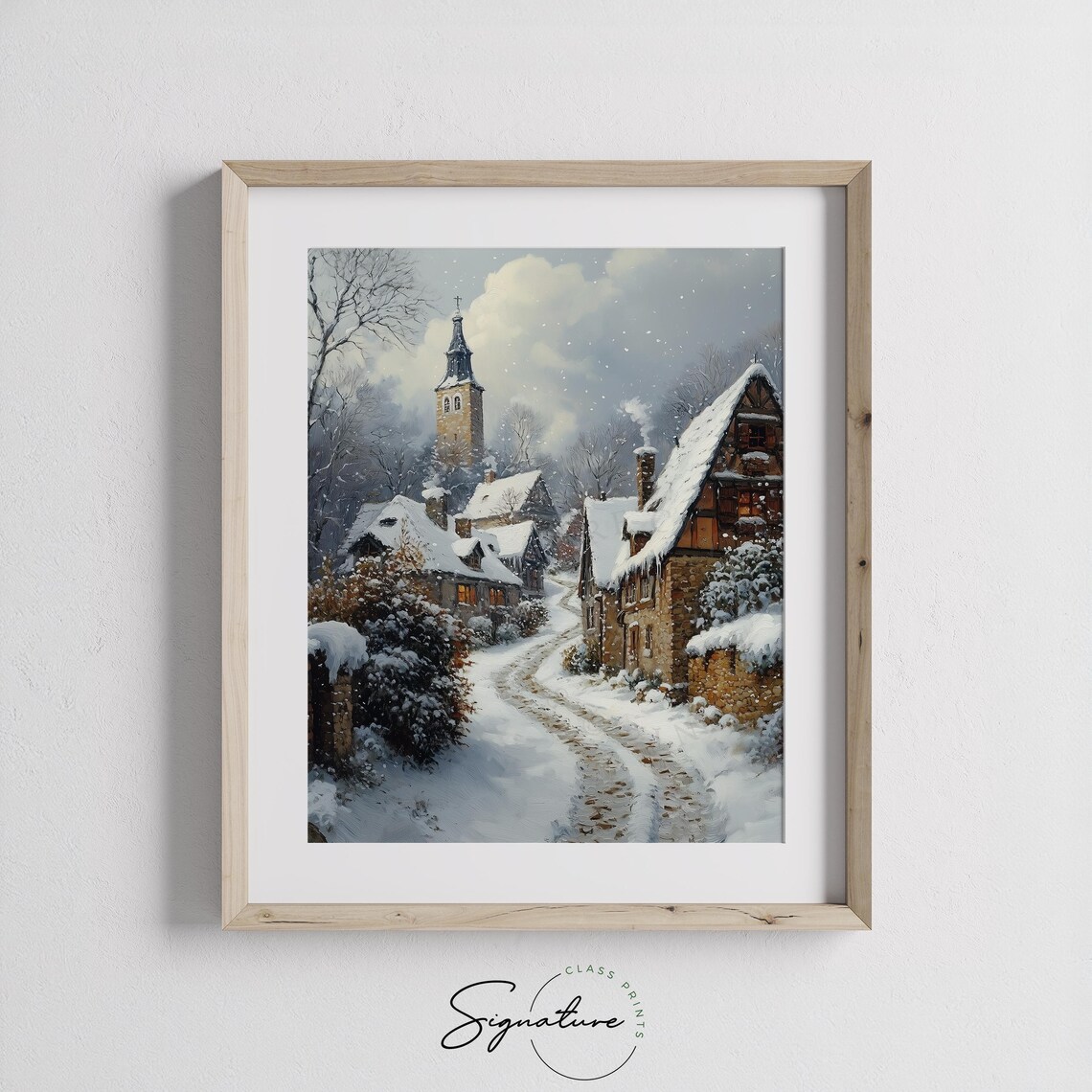 Cobblestone Winter Village Lane With Church Christmas Poster - Image 2