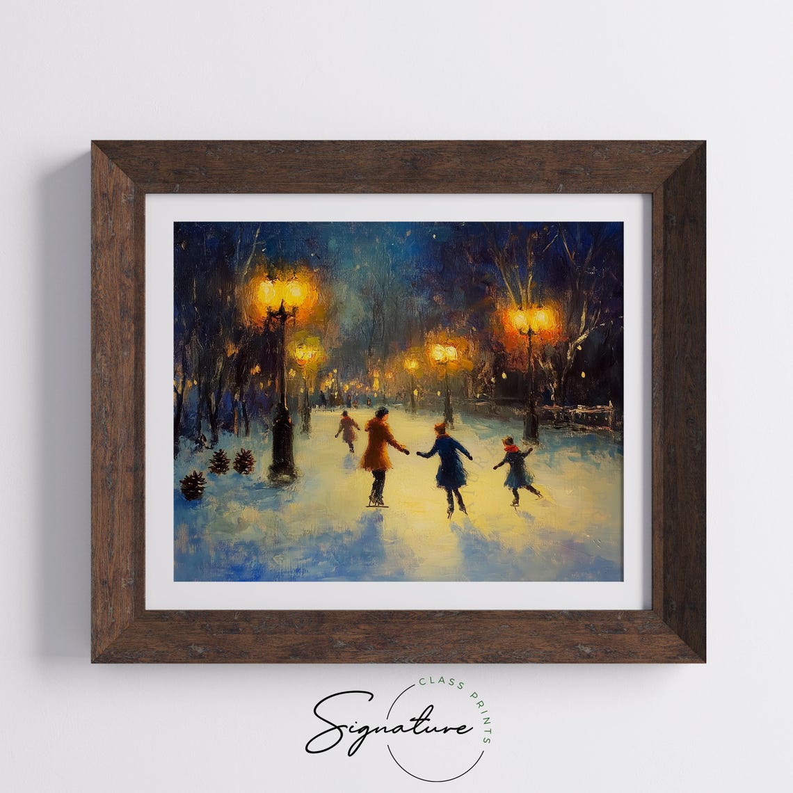 Evening Ice Skating Under Glowing Street Lamps Impressionist Poster - Image 5