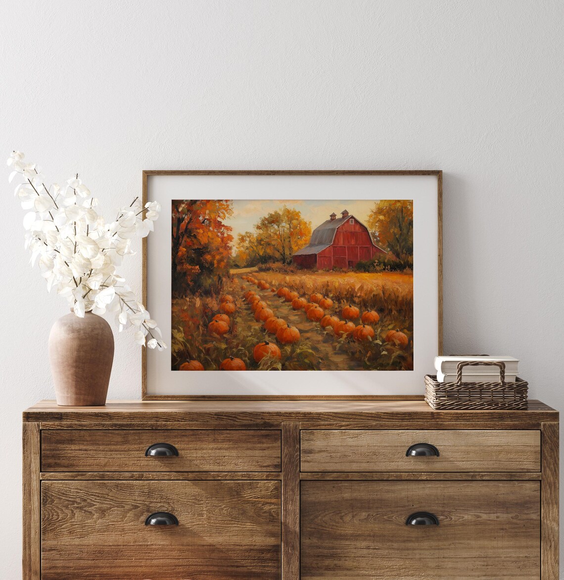 Red Barn Pumpkin Patch Painting Autumn Harvest Rustic Fall Decor Poster - Image 3