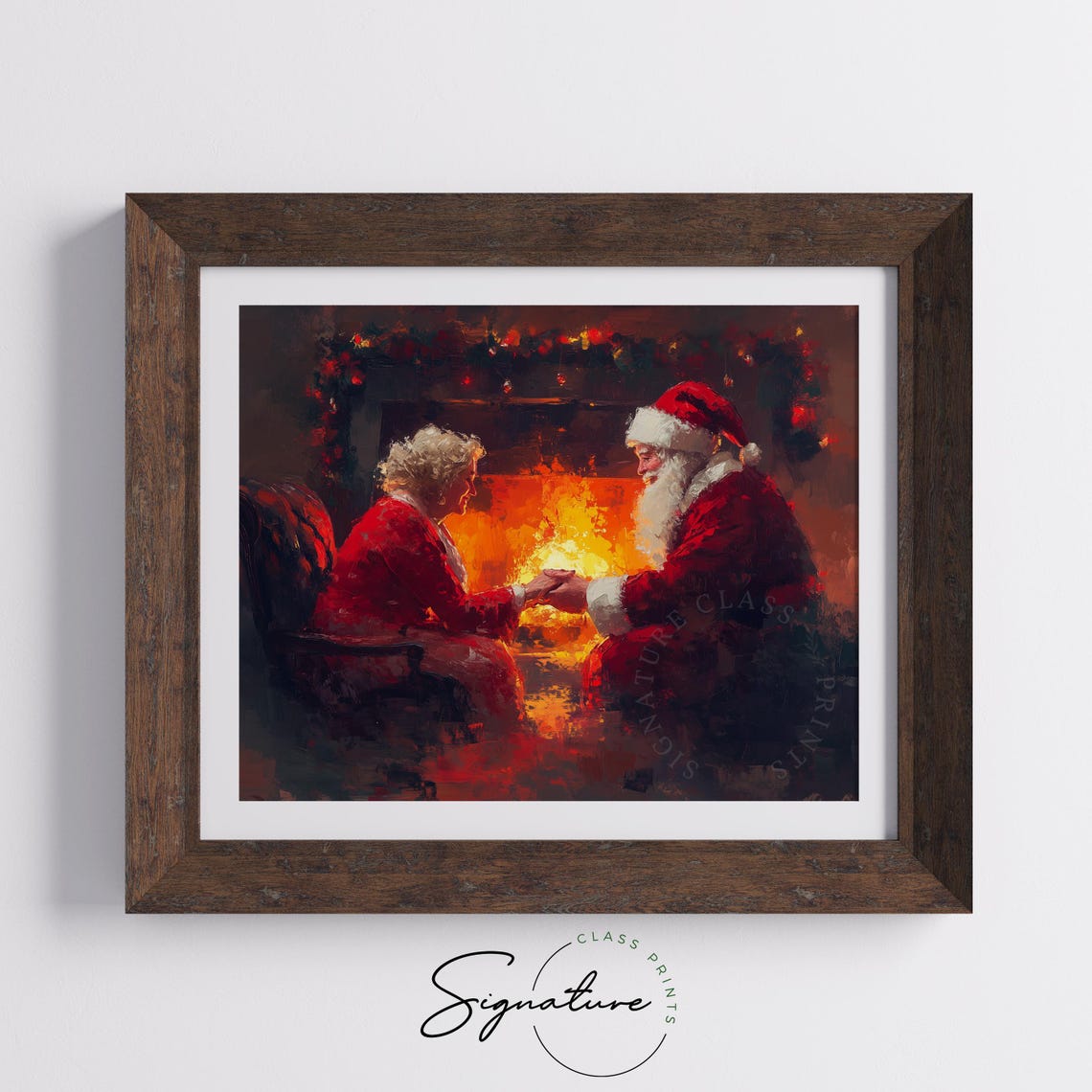 Santa And Mrs Claus Holding Hands By A Glowing Fireplace Art Poster - Image 5