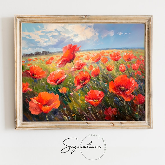 Red Poppy Field In Full Bloom Vibrant Impressionist Poster Art