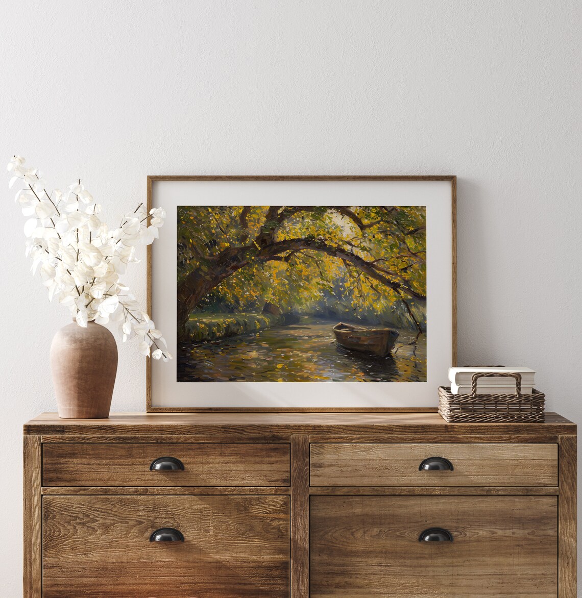 Golden Elm Tree Over Canal With Moored Rowboat Autumn Poster - Image 3