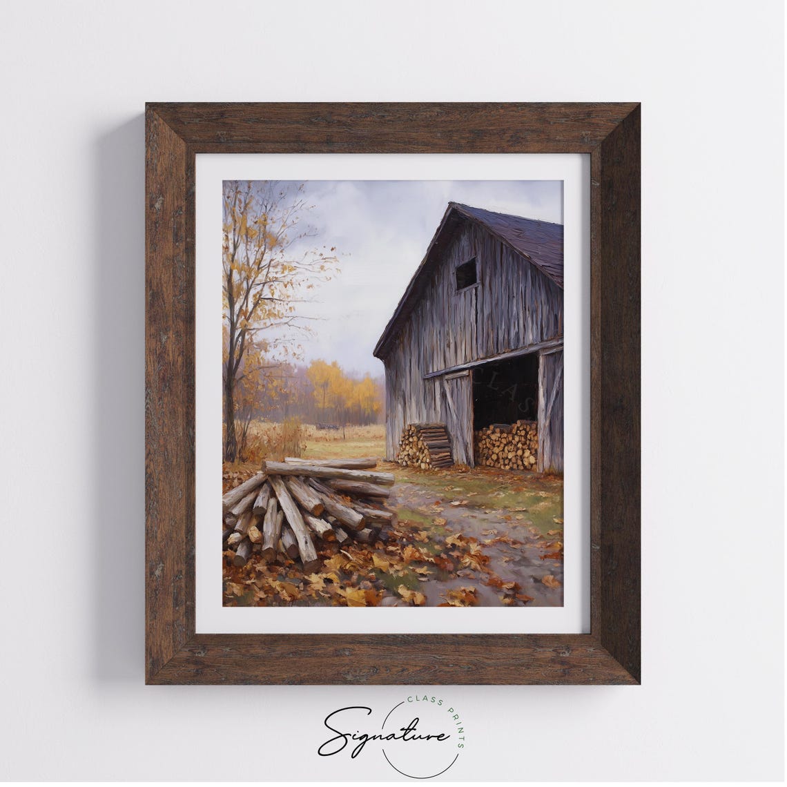 Weathered Gray Barn Firewood Stack Fall Harvest Country Painting Print - Image 4