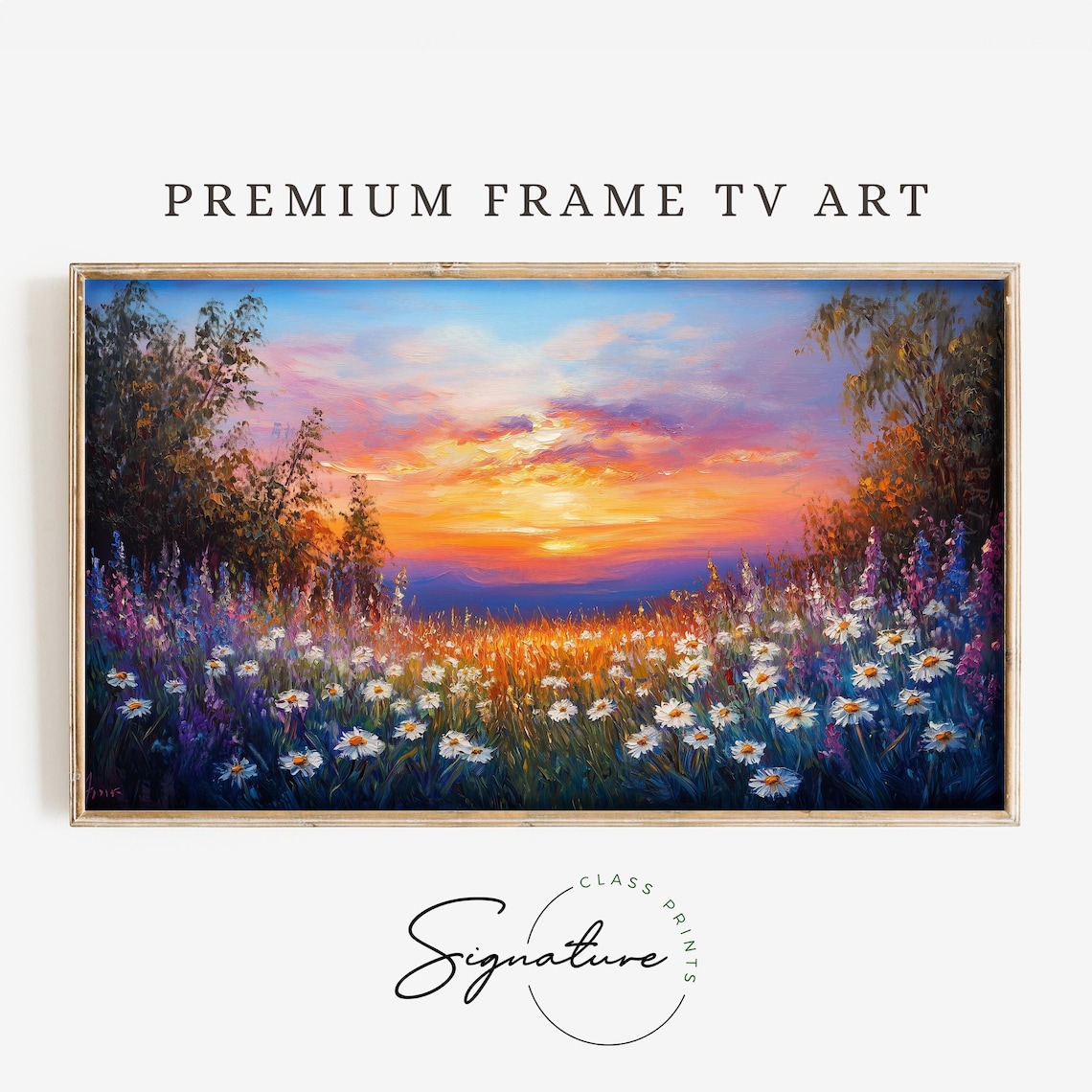 Wildflower Meadow At Golden Sunset Colorful Frame TV Wall Art