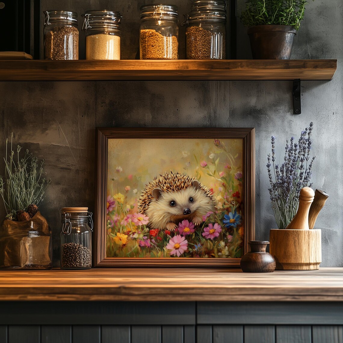 Cute Hedgehog In Wildflower Bed Spring Animal Painting Wall Art - Image 2