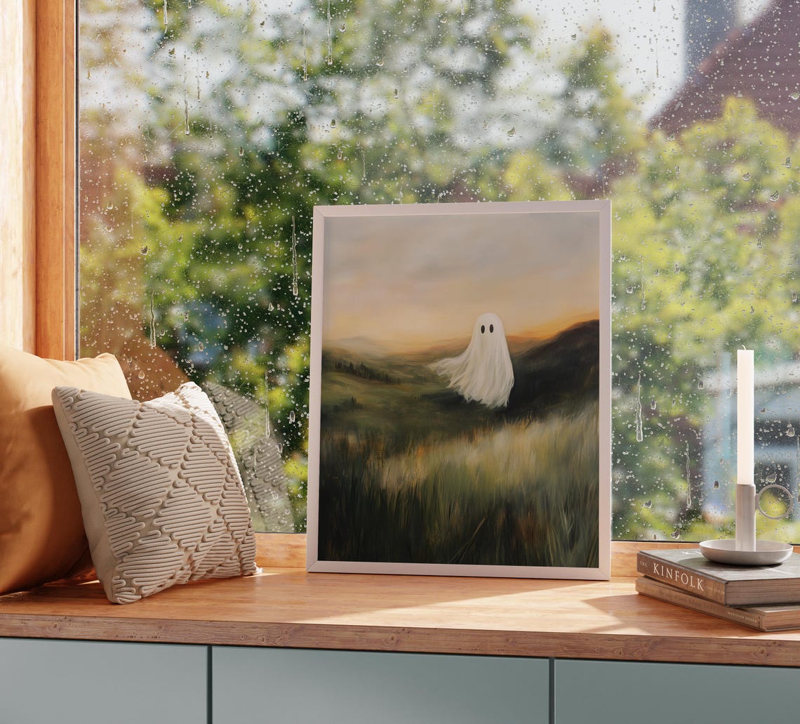 Ghost on a Windswept Hillside at Dusk Over Rolling Green Fields Poster - Image 2