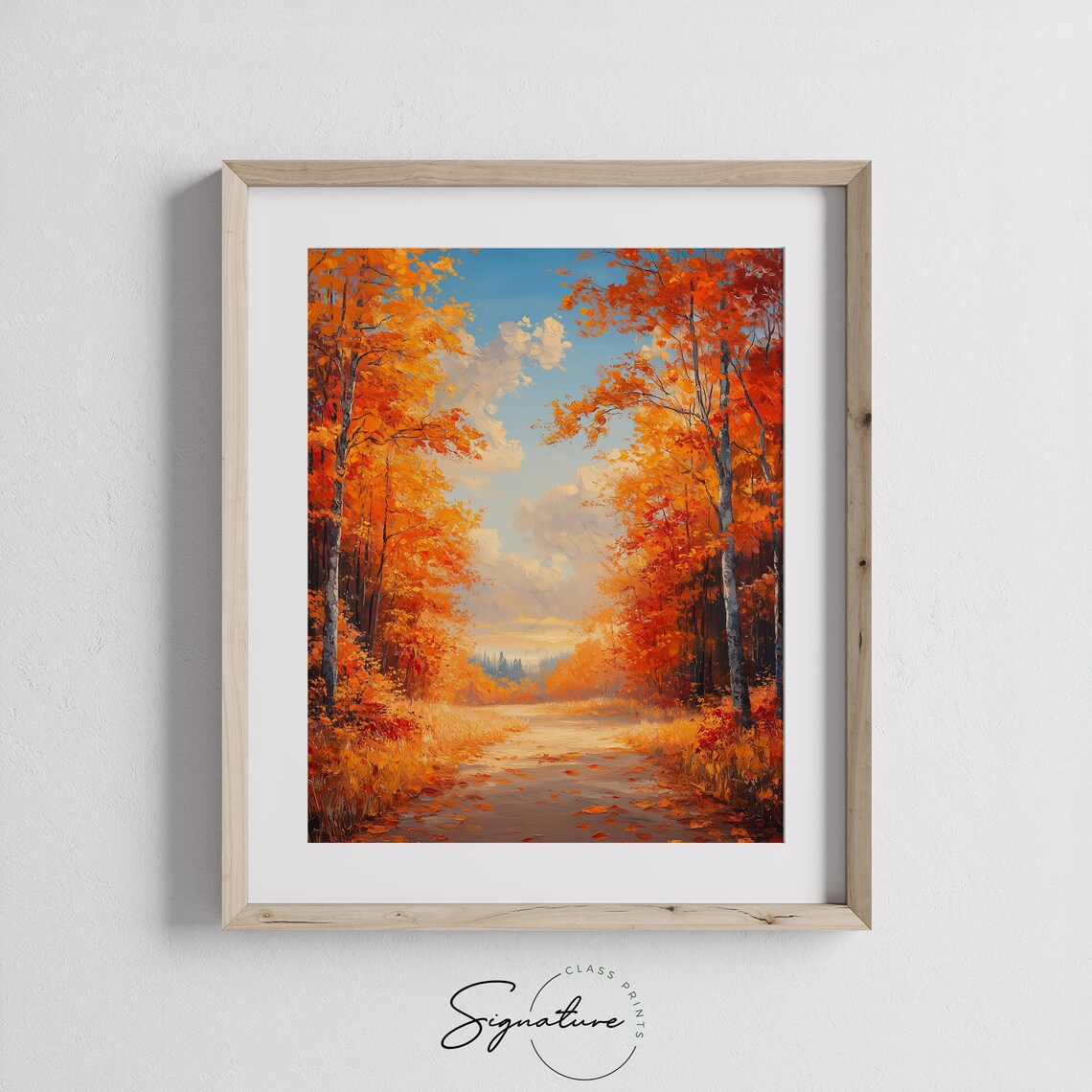 Autumn Birch Road Fiery Foliage Blue Sky Country Drive Poster - Image 3