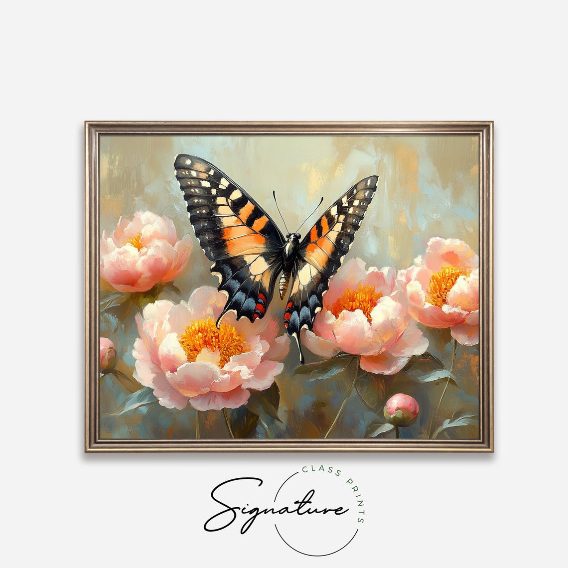 Tiger Swallowtail Butterfly On Pink Peonies Bright Floral Wall Art - Image 4