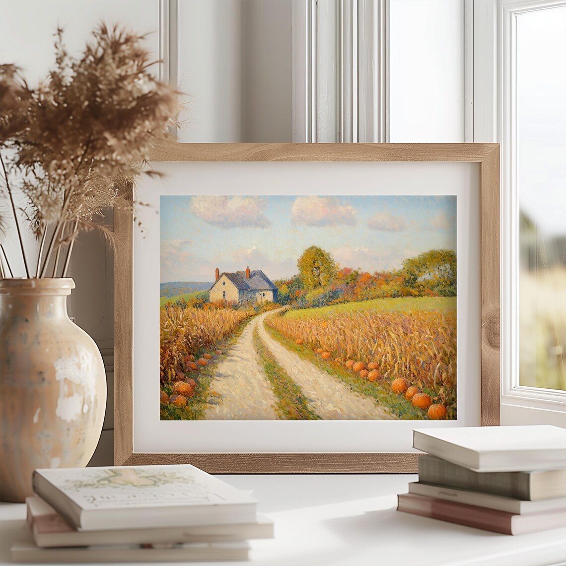 Winding Dirt Road Lined With Pumpkins Leading to a Quiet Farmhouse Poster - Image 2