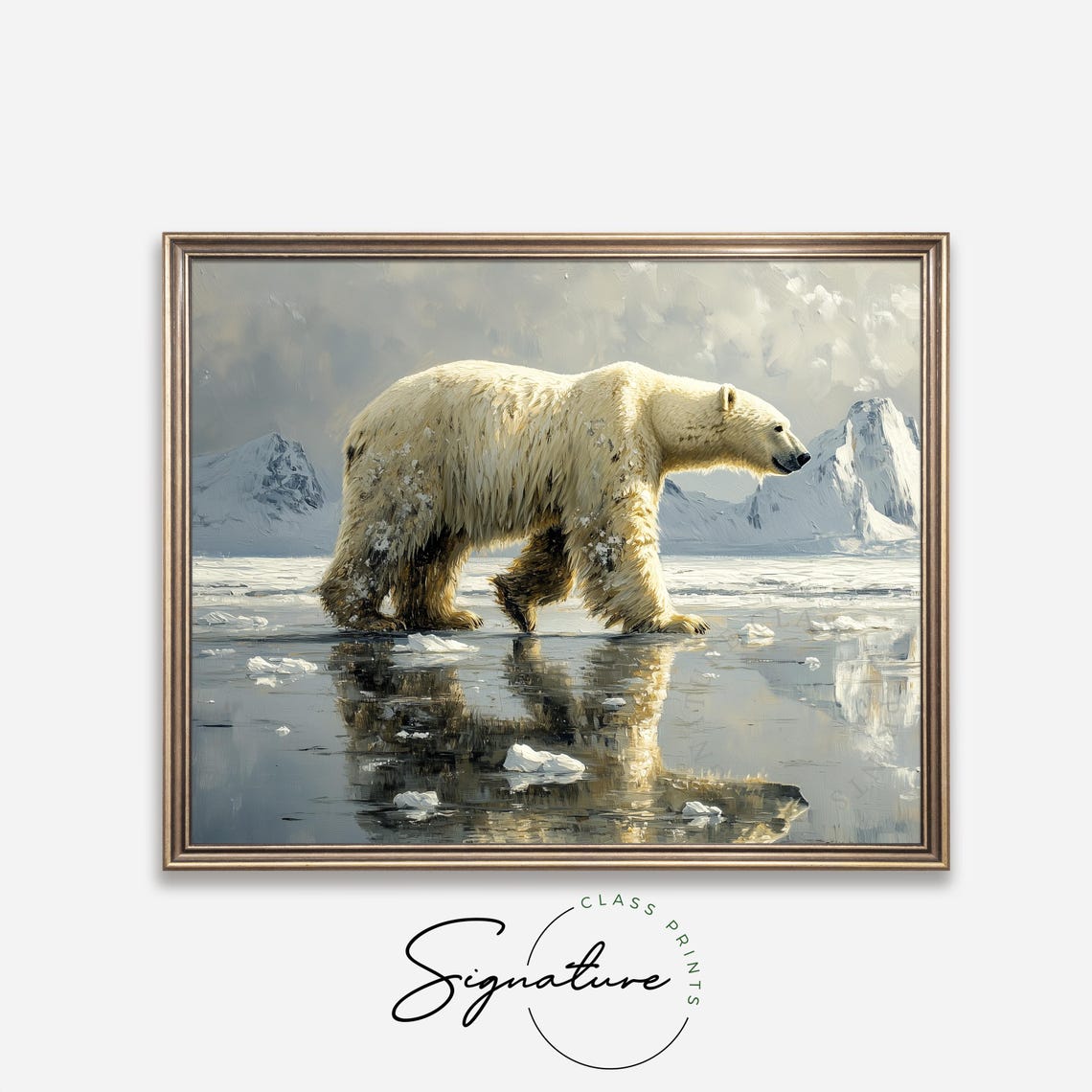 Polar Bear Walking On Icy Shoreline With Mountains Arctic Poster - Image 4