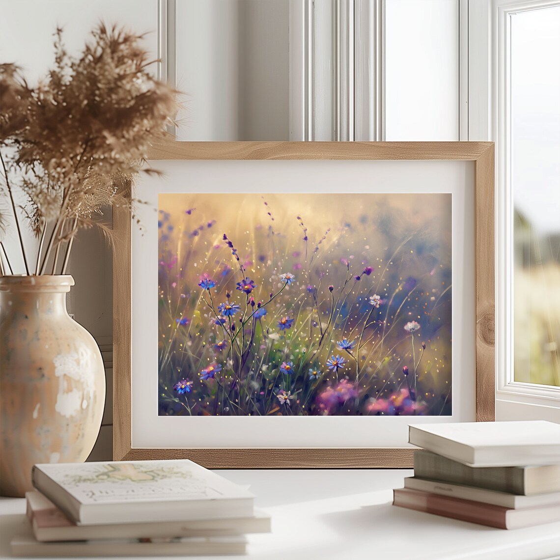Blue Wildflowers In Morning Mist Dreamy Floral Painting Poster - Image 2