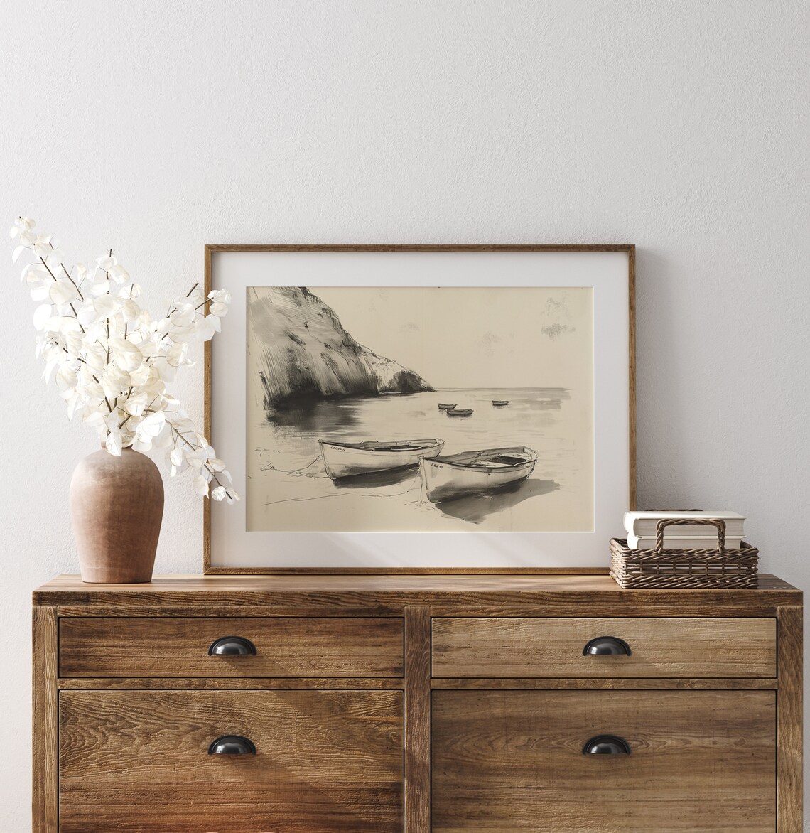Quiet Cove With Anchored Boats Coastal Sketch Nautical Poster - Image 3