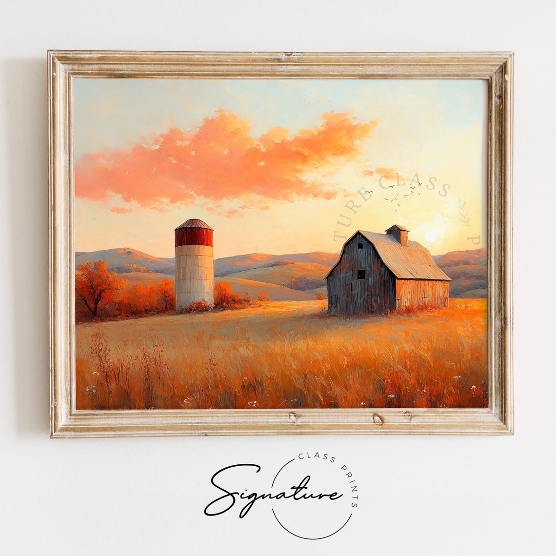 Sunset Barn Silo Autumn Hills Fall Farmhouse Golden Hour Wall Art