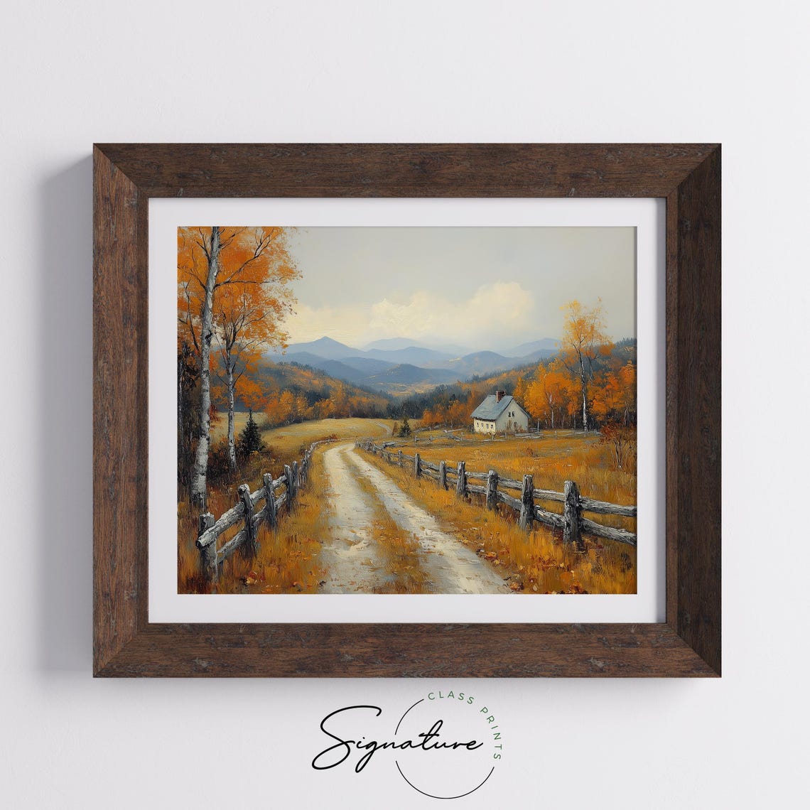 Country Road Between Split Rail Fences to Old Farmhouse Poster - Image 5