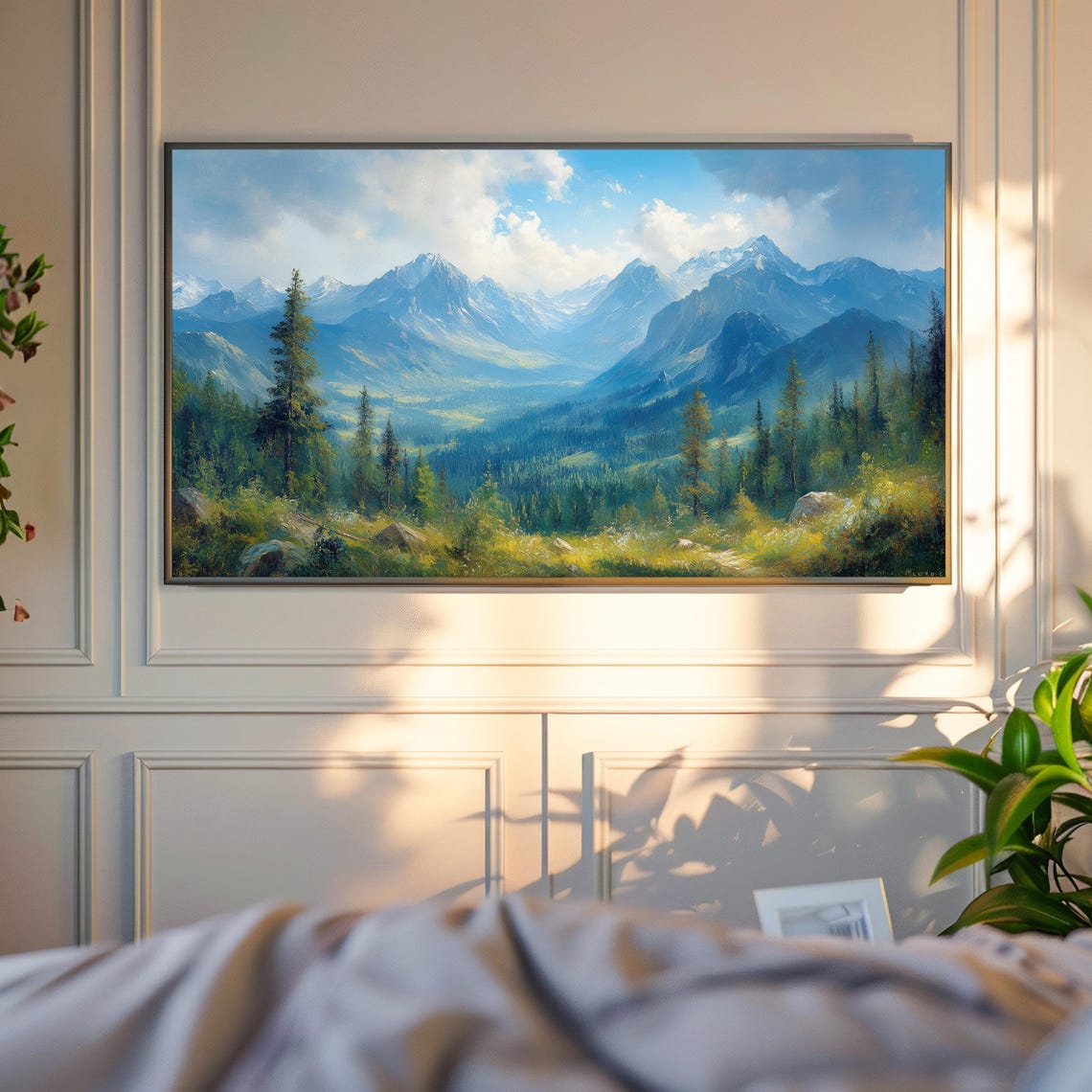 Blue Mountain Valley With Tall Pines Serene Frame TV Wall Art - Image 6