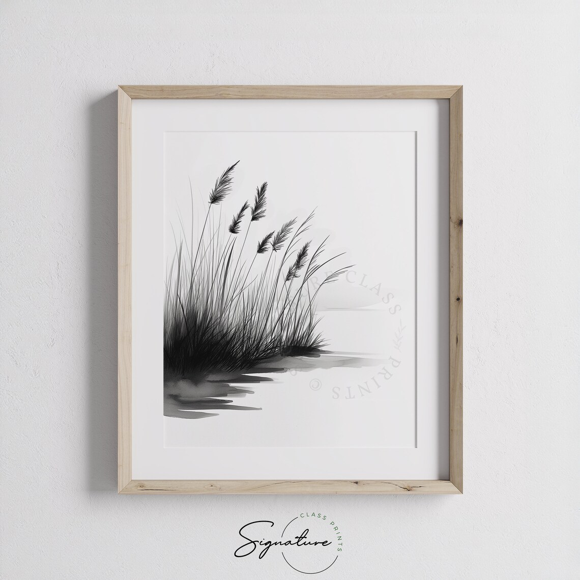 Serene Tall Reeds At The Water Edge Ink Wash Nature Sketch Poster - Image 3
