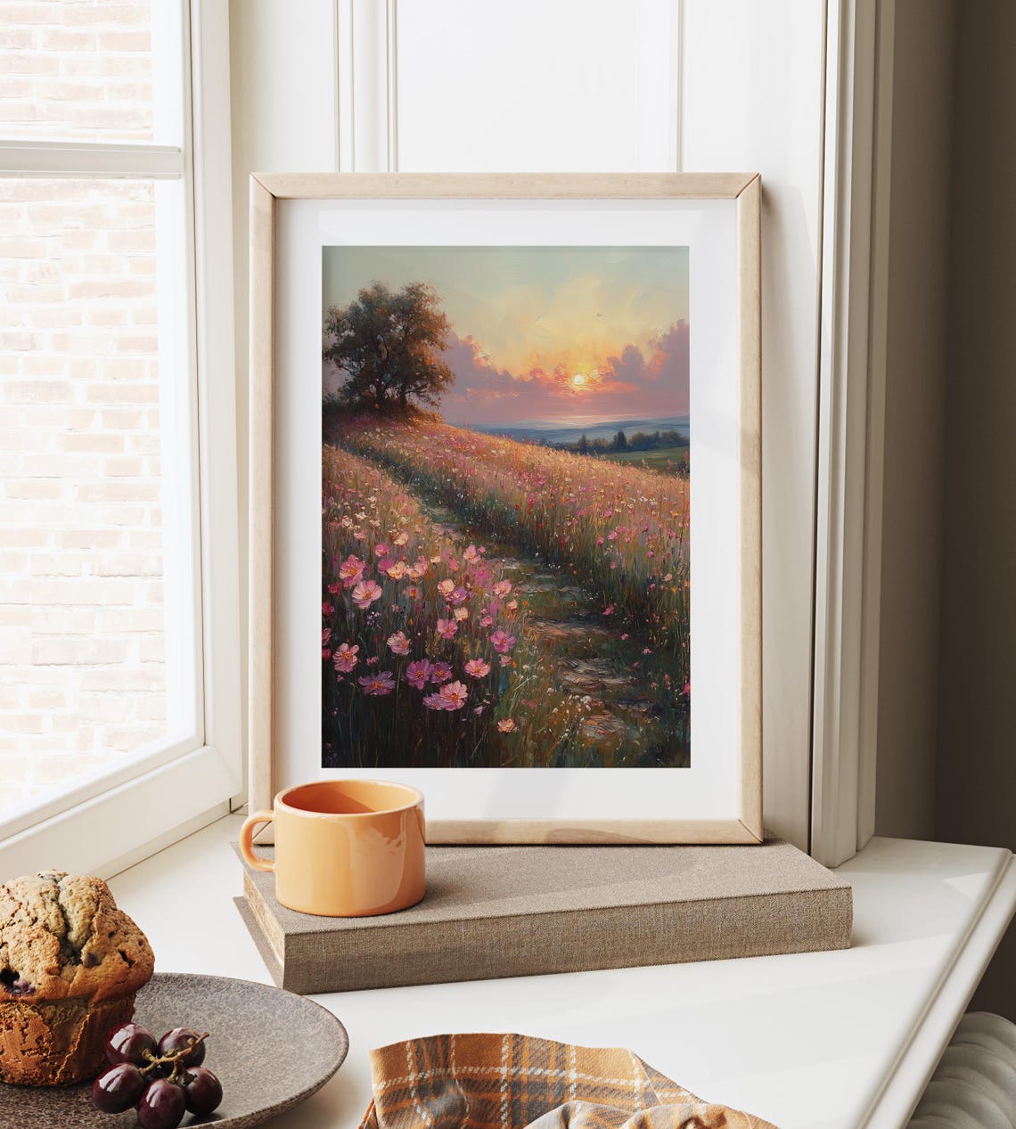 Spring Path Through Blooming Wildflowers Pink Sunset Meadow Poster - Image 6