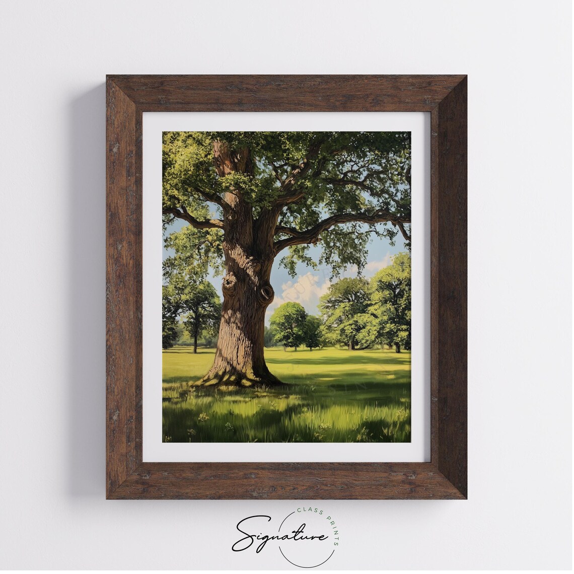 Tranquil Oak Tree Green Meadow Summer Landscape Rustic Countryside Poster - Image 4