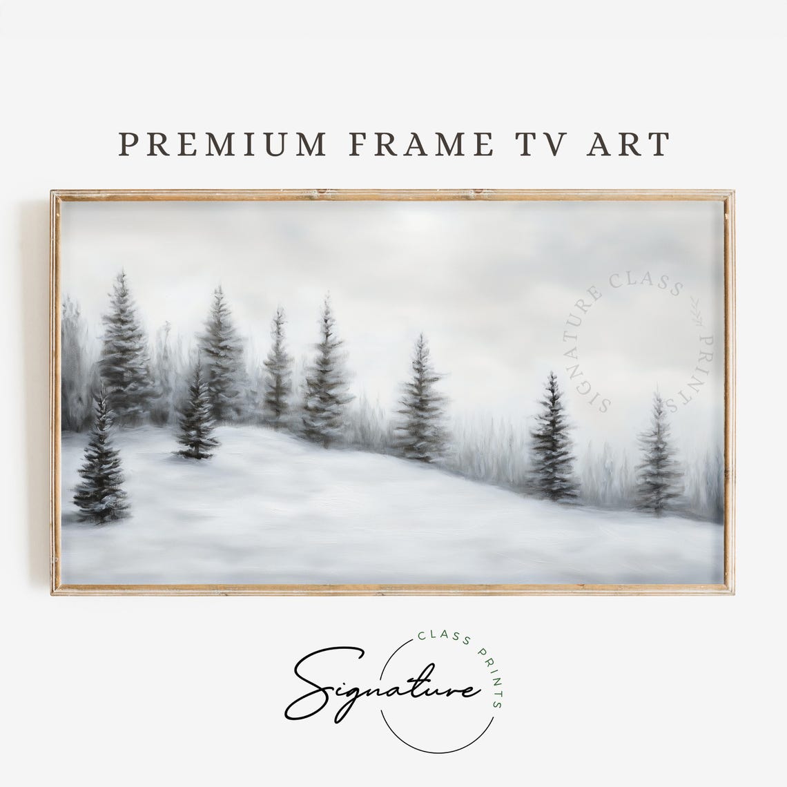Snow Dusted Evergreen Forest Misty Winter Landscape Art Poster