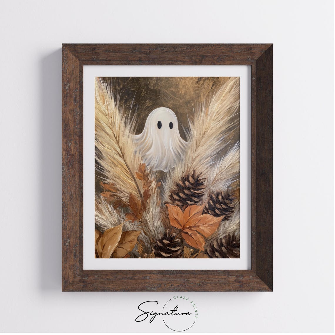 Ghost Hiding in Pampas Grass with Pinecones and Fall Leaves Poster - Image 4