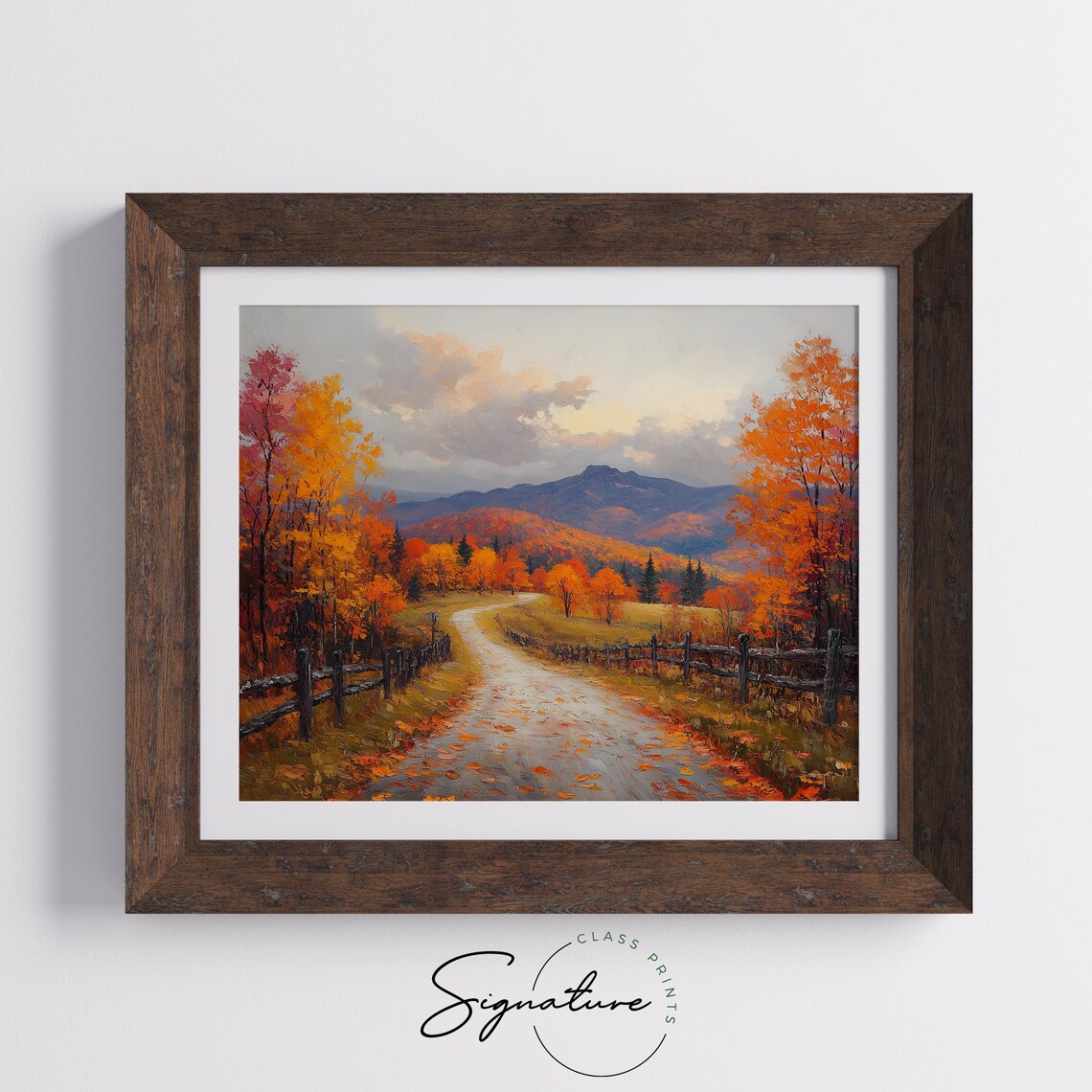 Wooden Fence Country Road Autumn Forest Mountain View Landscape Print - Image 5