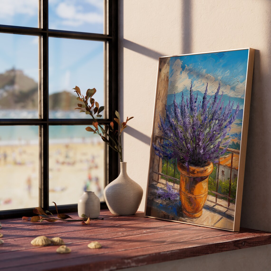 Potted Lavender on Sunny Mediterranean Balcony Flower Poster - Image 5