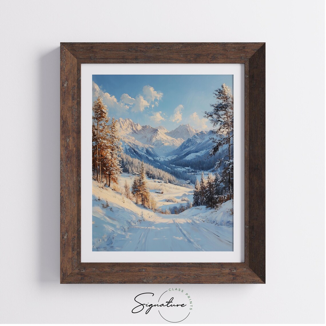 Bright Alpine Morning Snowy Forest Path To Snowy Peaks Oil Painting Poster - Image 2