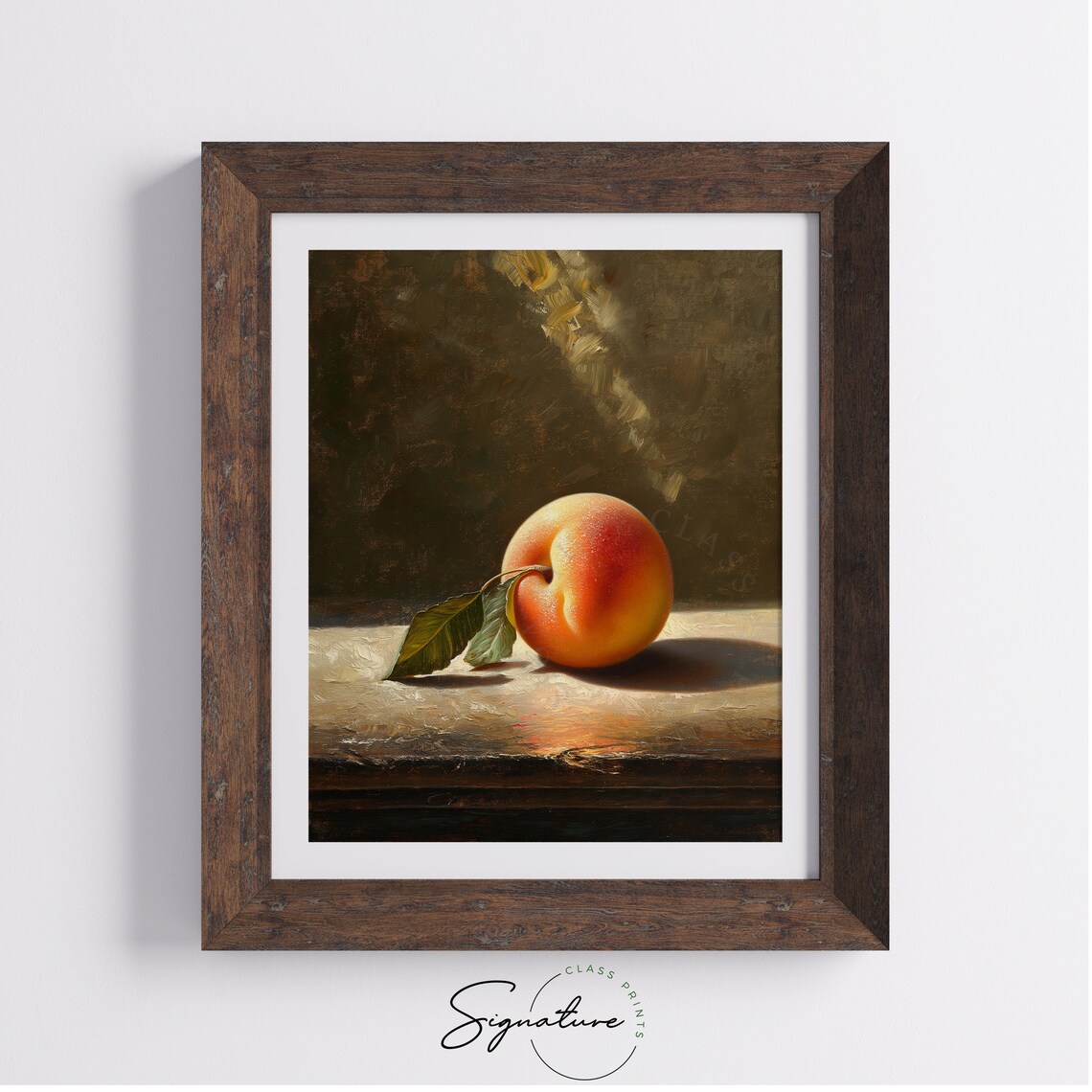 Ripe Peach Still Life Sunlit Table Warm Tones Classic Fruit Oil Painting Poster - Image 4