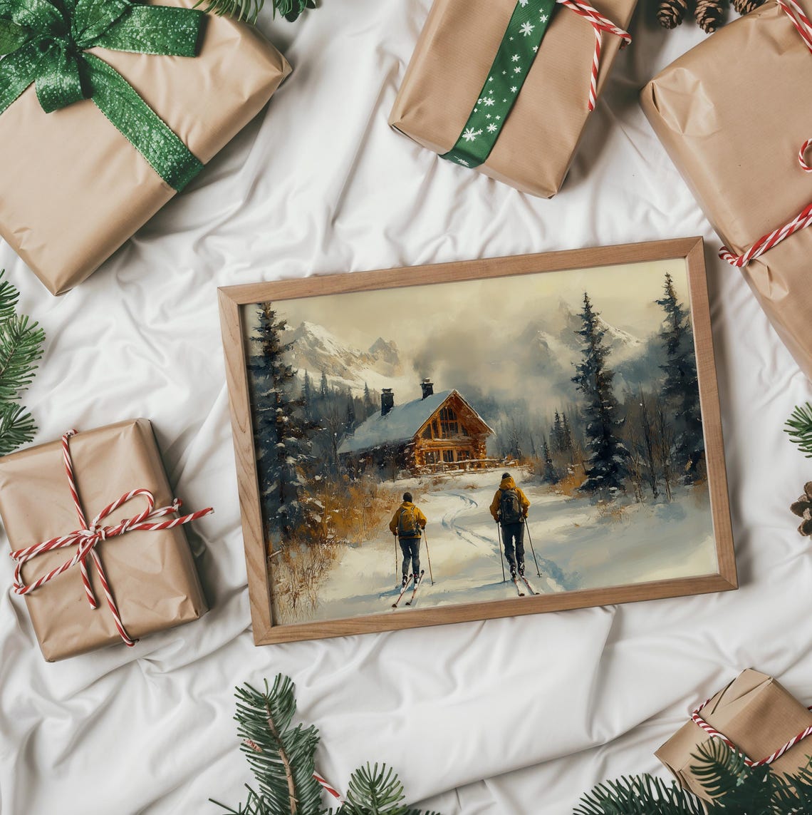 Skiers Heading To Mountain Cabin In Deep Winter Snow Scene Poster - Image 2