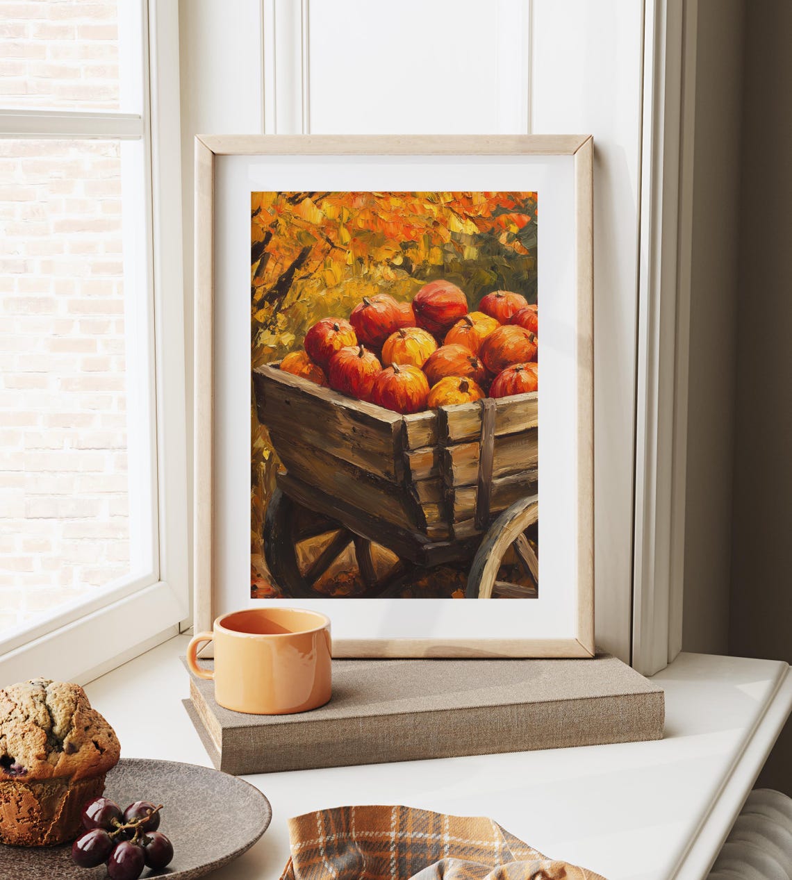 Wooden Wagon Overflowing with Red Apples Under Golden Trees Poster - Image 6