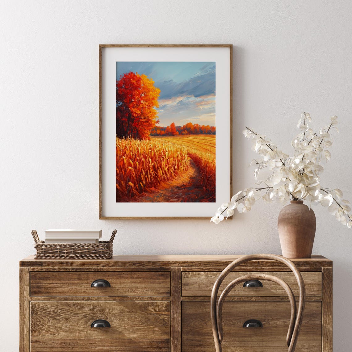 Sunset Over Golden Cornfield With Blazing Red Autumn Tree Wall Art - Image 5