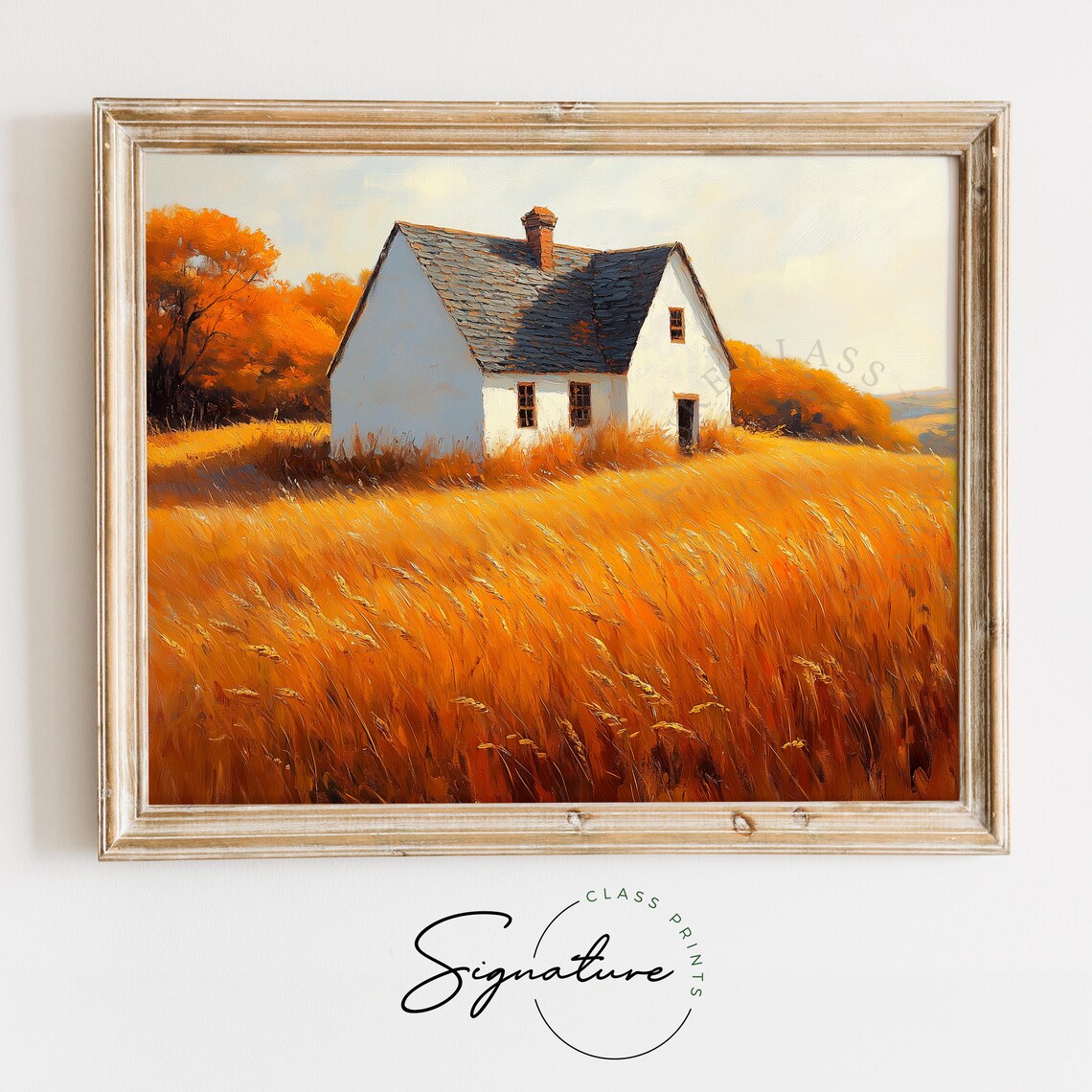 White Barn Golden Wheat Field Autumn Farm Rustic Fall Landscape Wall Art