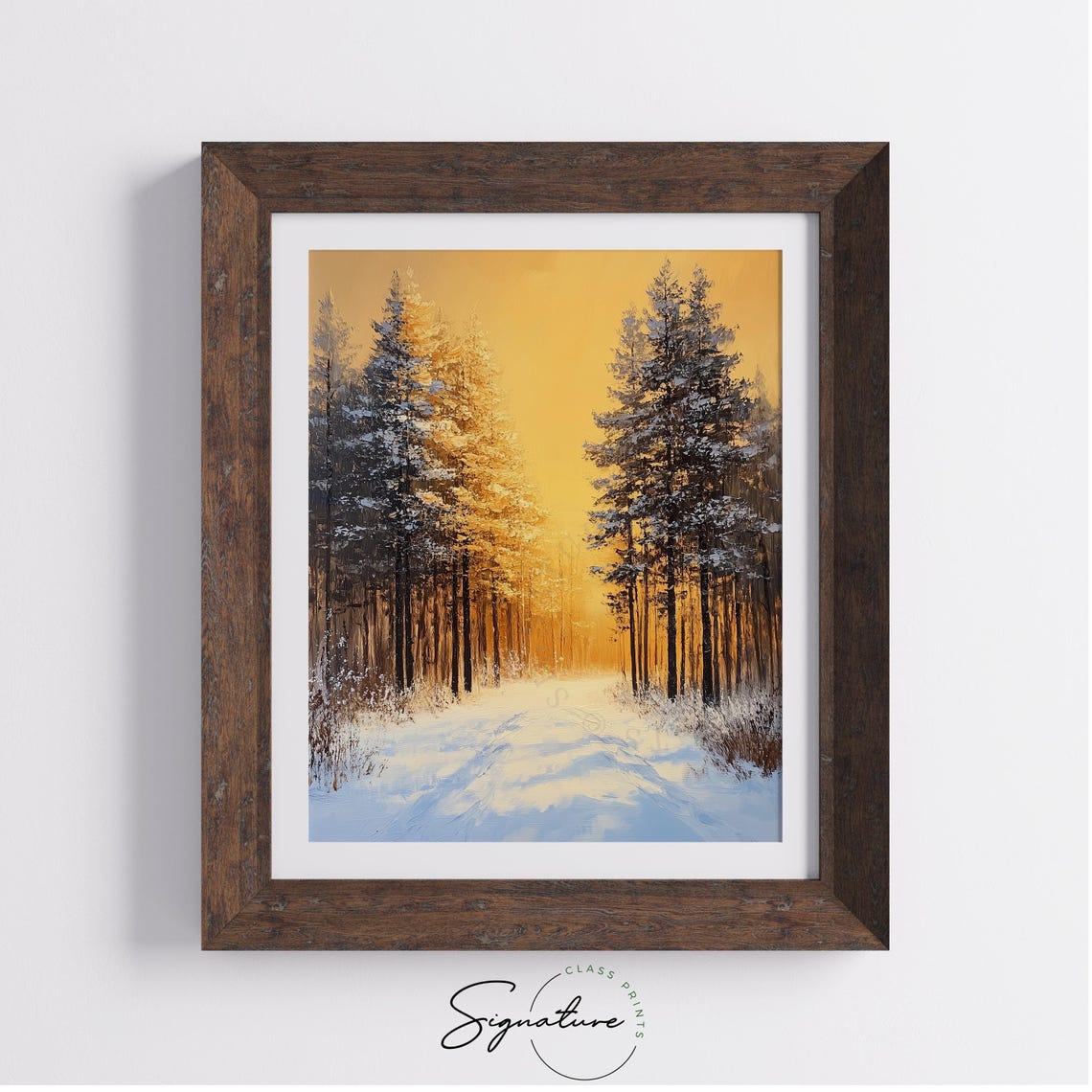 Golden Sunset Light on Snowy Forest Path Winter Scene Poster - Image 3